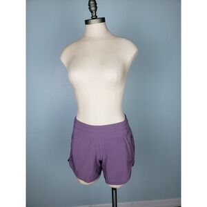 Lululemon Women's Track‎ That Shorts Purple High Rise Zip Pockets Stretchy Waist